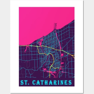 St. Catharines Neon City Map, St. Catharines Minimalist City Map Art Print Posters and Art